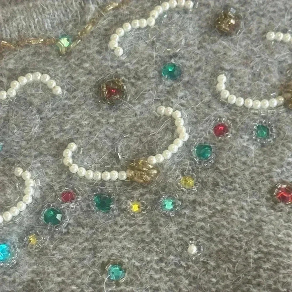 Soft Surroundings | Tan/Gray Lambswool & Angora Beaded Button Down Cardigan - Picture 8 of 8